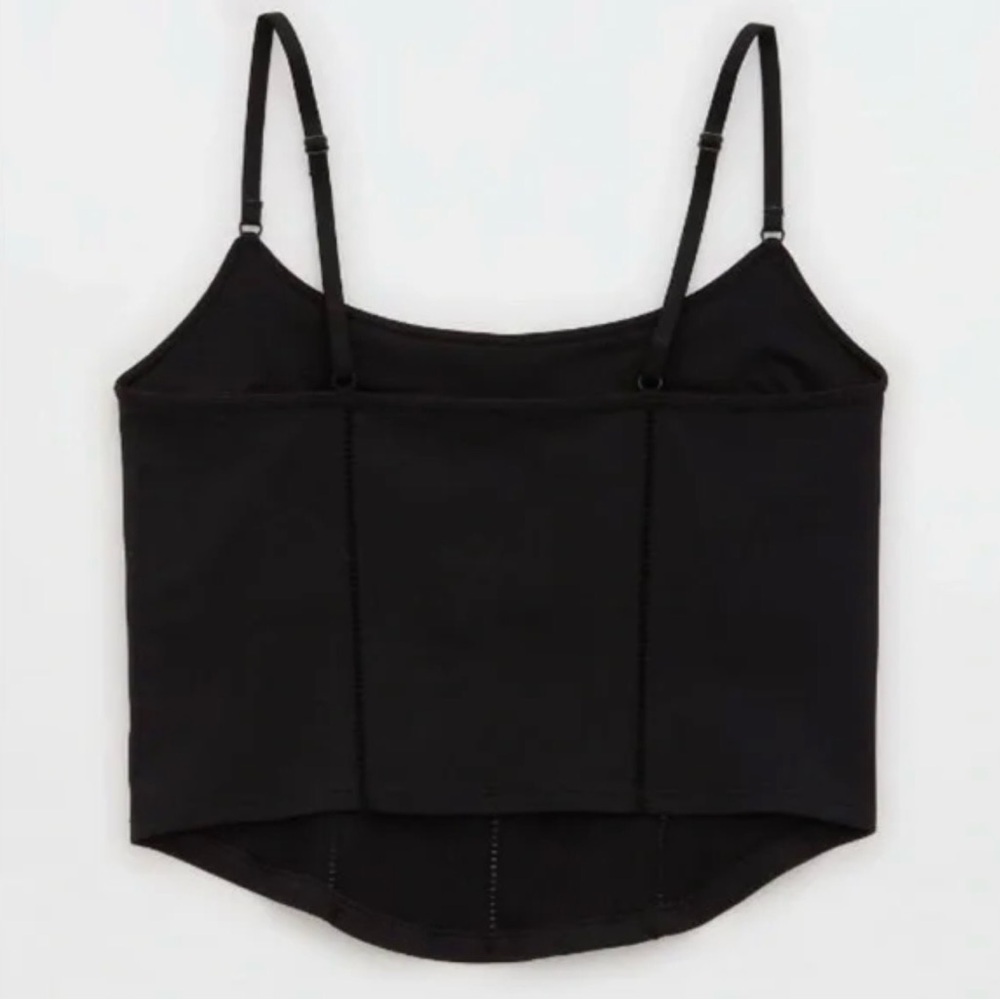 Aerie Superchill Seamless Corset Tank Top in True Black - Picture 3 of 6